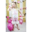 White Tank Top Light Pink Lace Bow & Birthday Girl Print & Light Pink Cotton Short Pantie & White Lace Ruffles P053